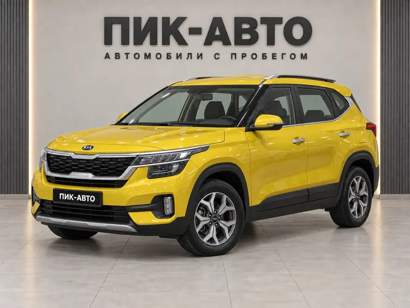Kia Seltos 2020 — с пробегом, внедорожник, желтый, вид спереди