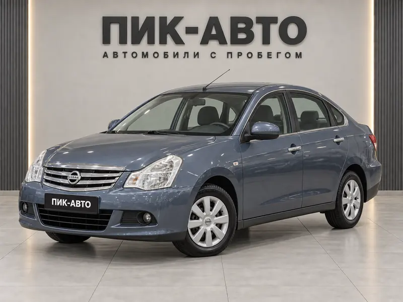 Nissan Almera 2014 — с пробегом, седан, серо-синий, вид спереди