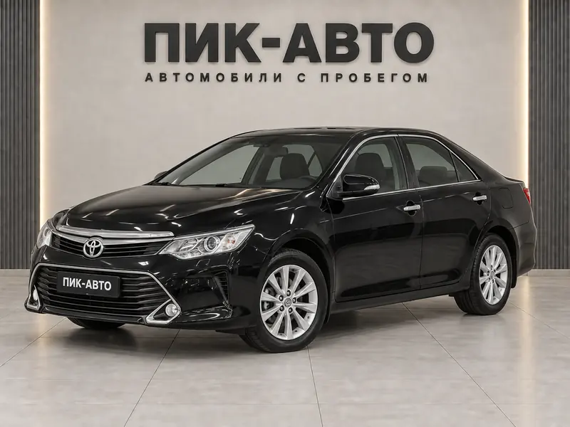 Toyota Camry 2015 — с пробегом, седан, черный металлик, вид спереди